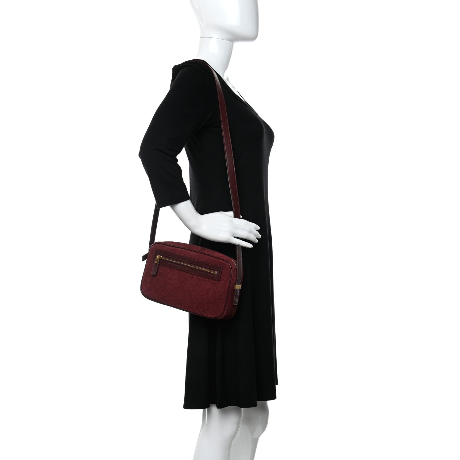 Saint Laurent Suede Monogram All Over Camera Bag Burgundy 2 of 11