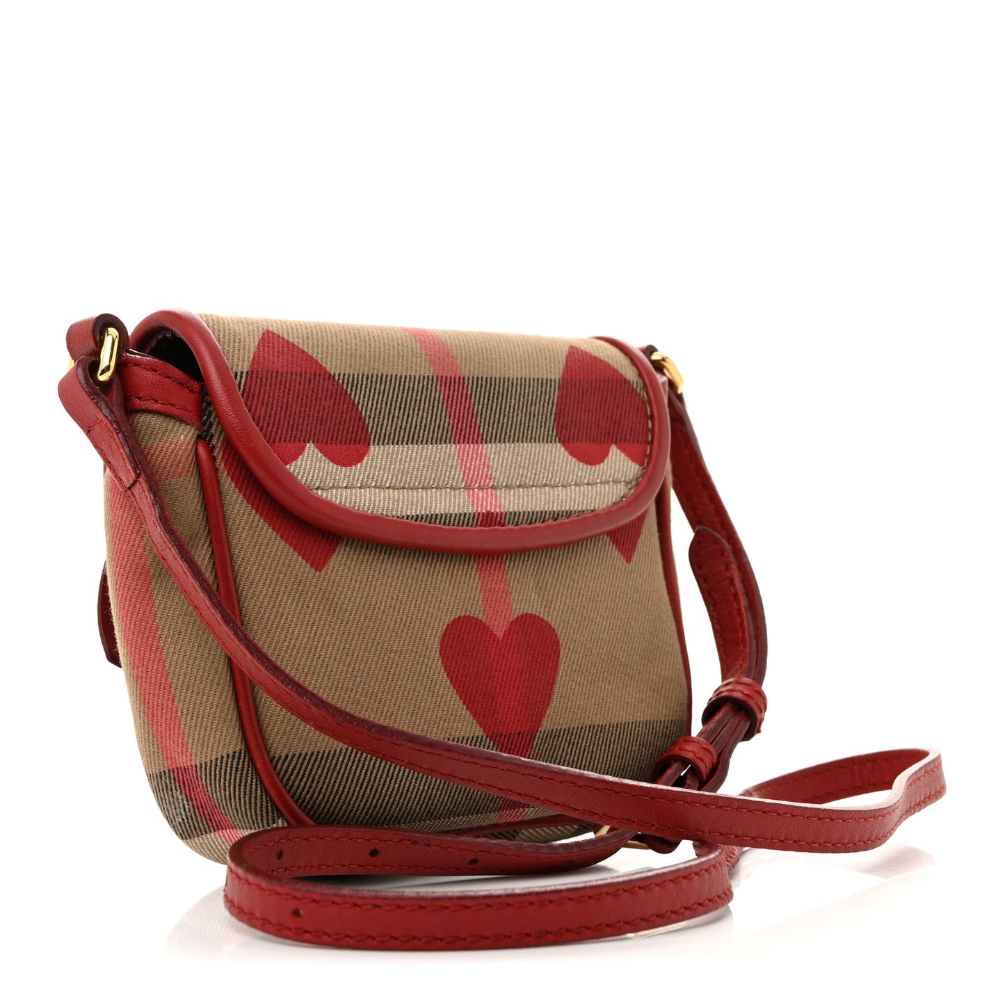 Calfskin Heart Print House Check Crossbody Beige