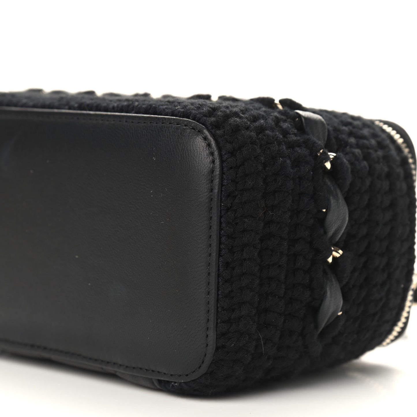 Lambskin Crochet Quilted Small Vanity Case With Chain Black