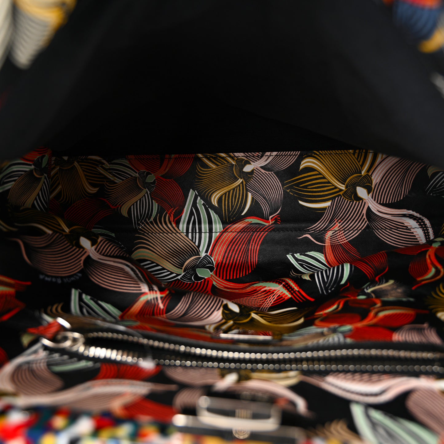 Calfskin Orchid Large Peekaboo Iconic Satchel Black Multicolor