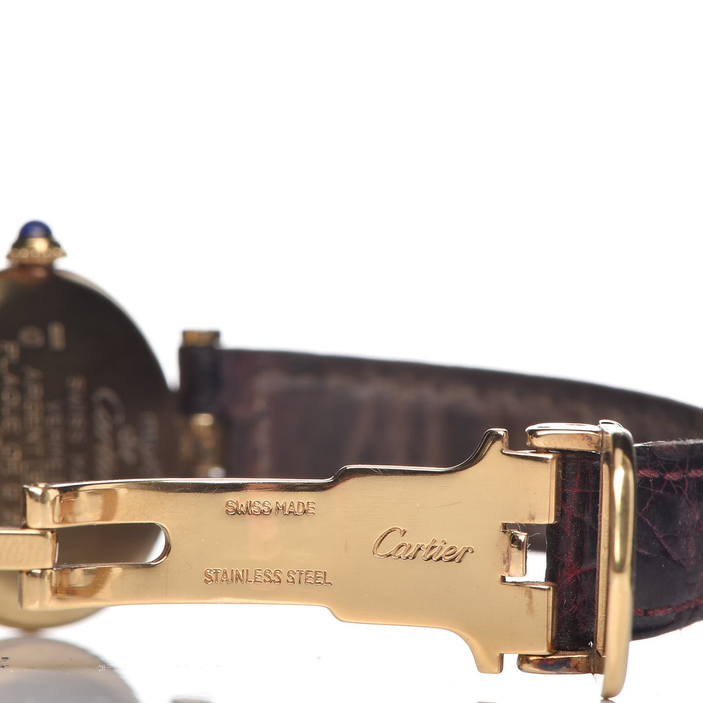 Sterling Silver Vermeil Calfskin 26mm Must De Cartier Quartz Watch Burgundy