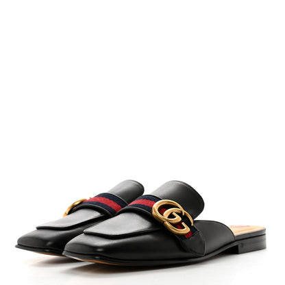 Gucci Calfskin Web Womens Peyton GG Slippers 35 Black 3 of 9