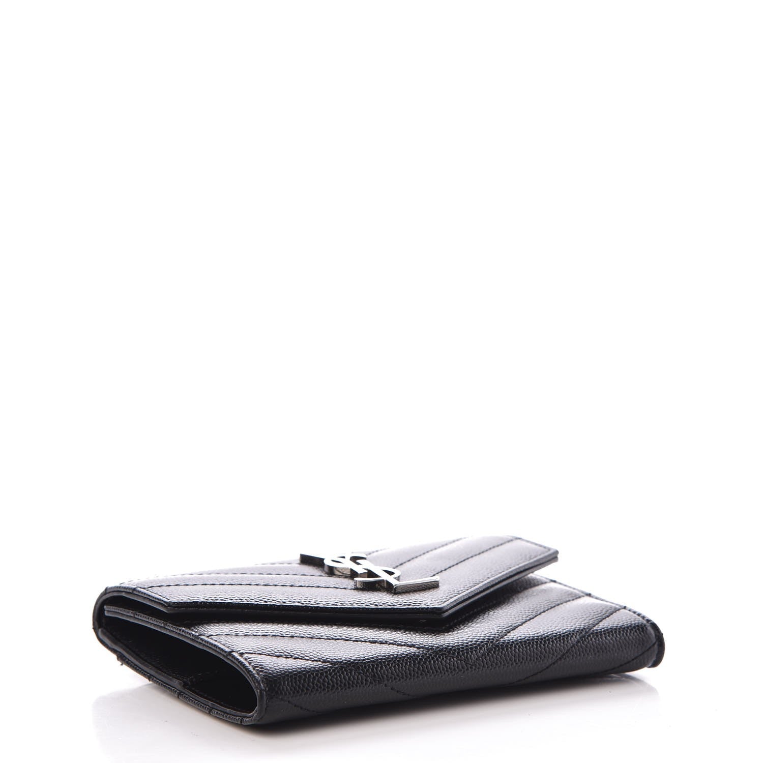 Saint Laurent Grain De Poudre Matelasse Chevron Small Monogram Passport Case Black 4 of 8