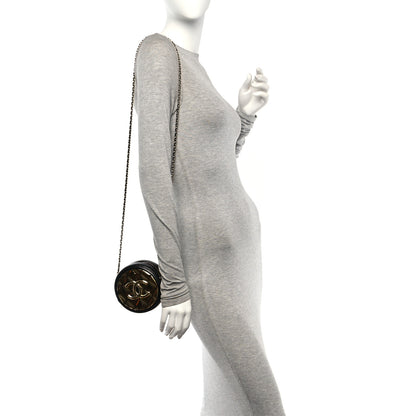 Chanel Lambskin Quilted Golden Plate Round Clutch With Chain Black 2 of 11