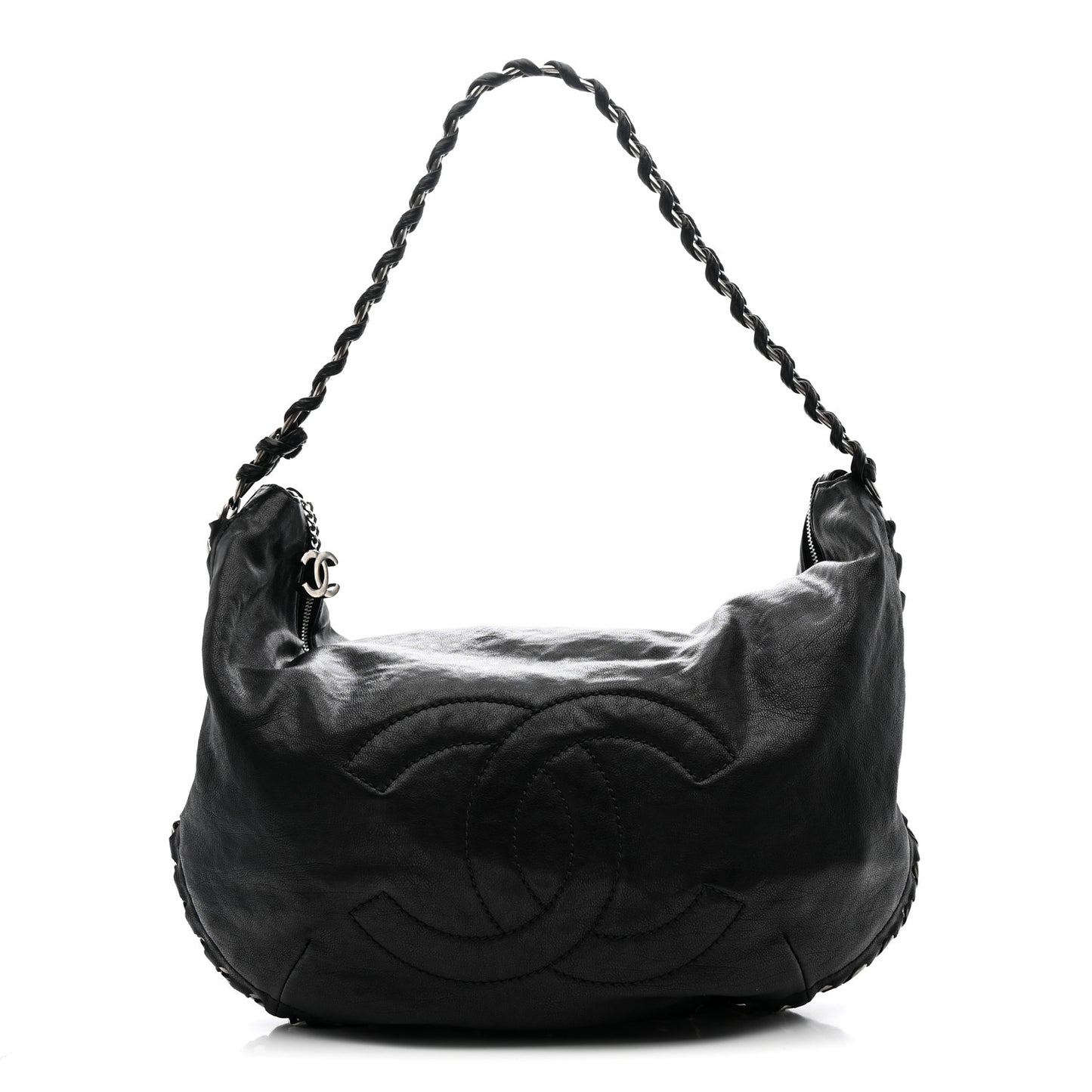 Calfskin Modern Chain Rhodoid Hobo Black
