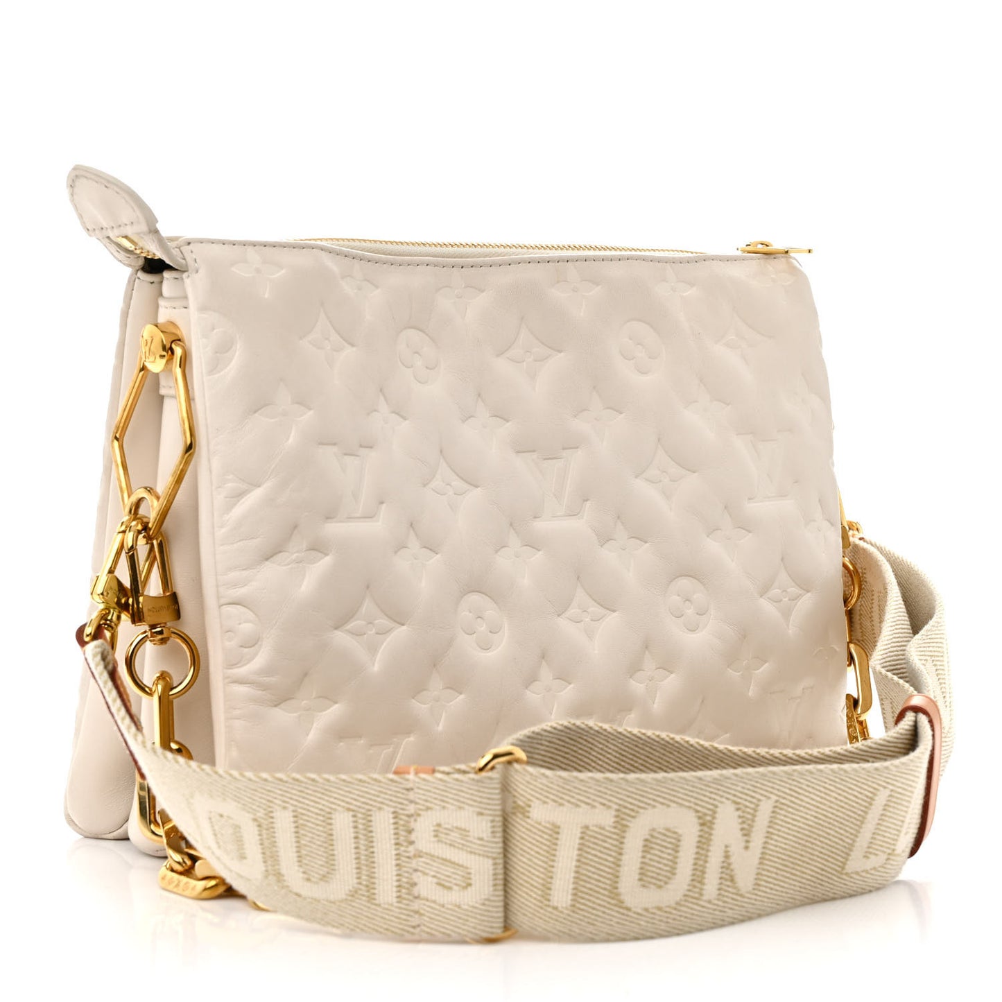 Lambskin Embossed Monogram Coussin PM Beige Cream
