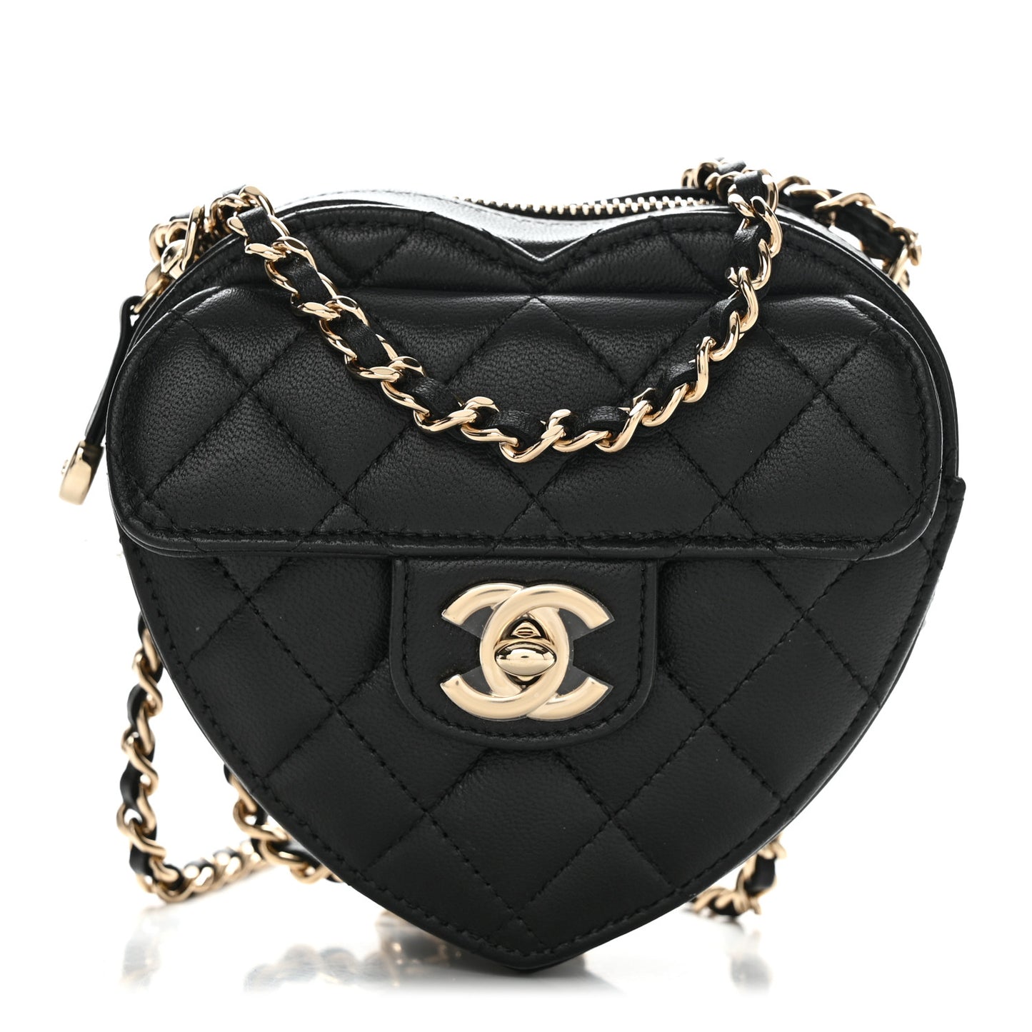 Lambskin Quilted CC In Love Heart Clutch With Chain Black