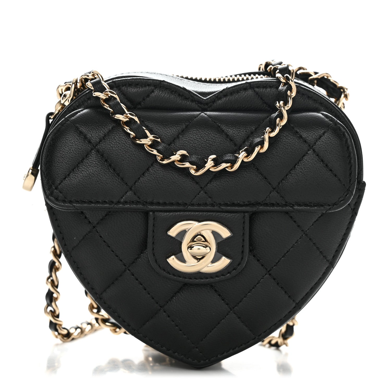 Chanel Lambskin Quilted CC In Love Heart Clutch With Chain Black 1 of 11