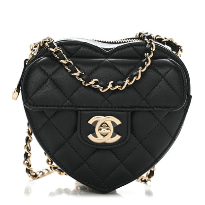 Chanel Lambskin Quilted CC In Love Heart Clutch With Chain Black 1 of 11