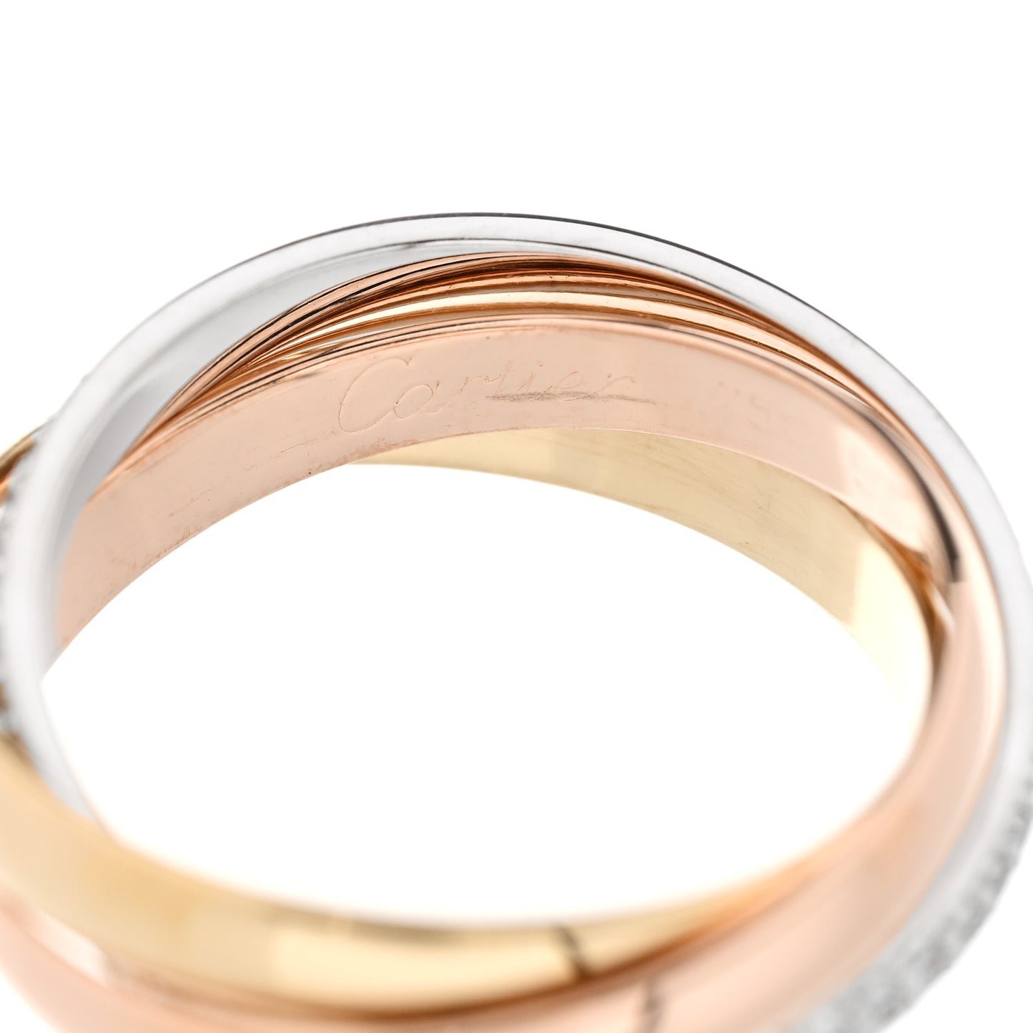 18K White Yellow Pink Gold Diamond Small Trinity Paved Ring 52 6