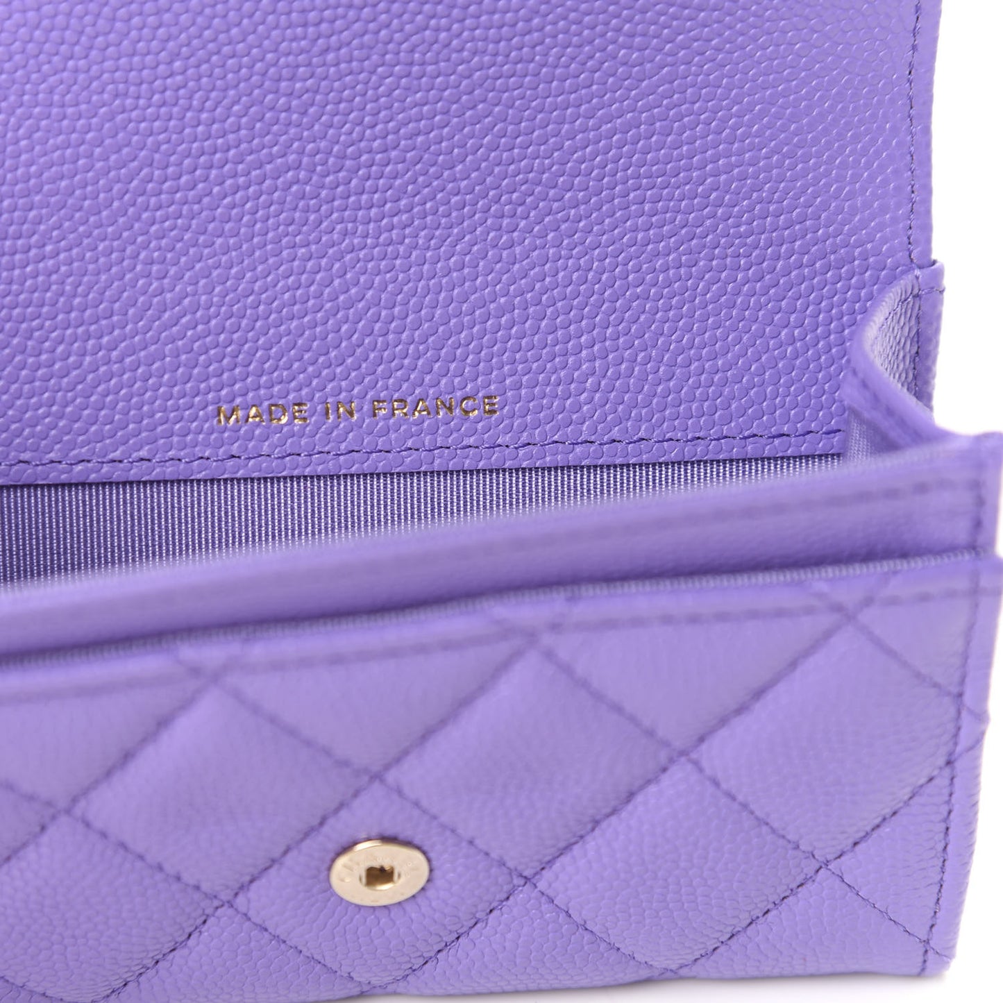 Caviar Quilted Flap Card Holder Wallet Purple
