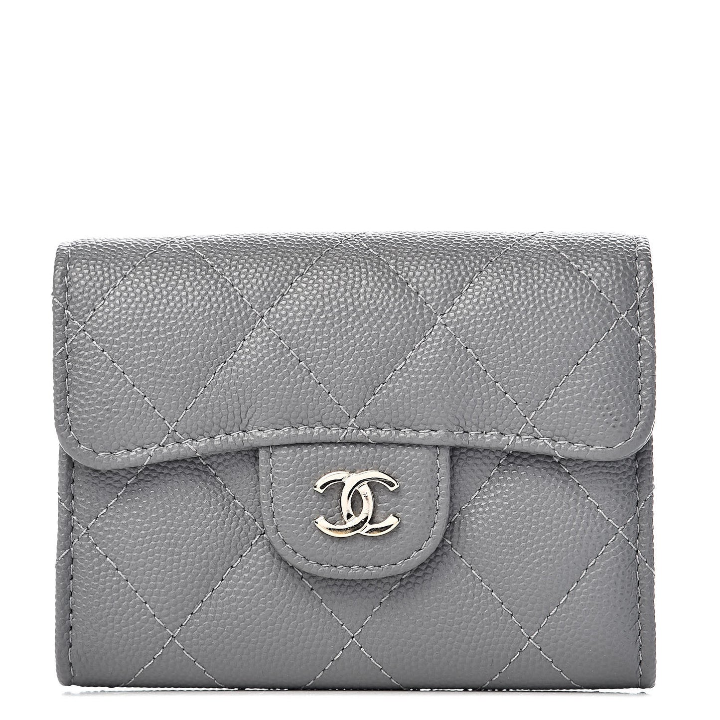 Caviar Quilted Flap Card Holder Wallet Dark Grey