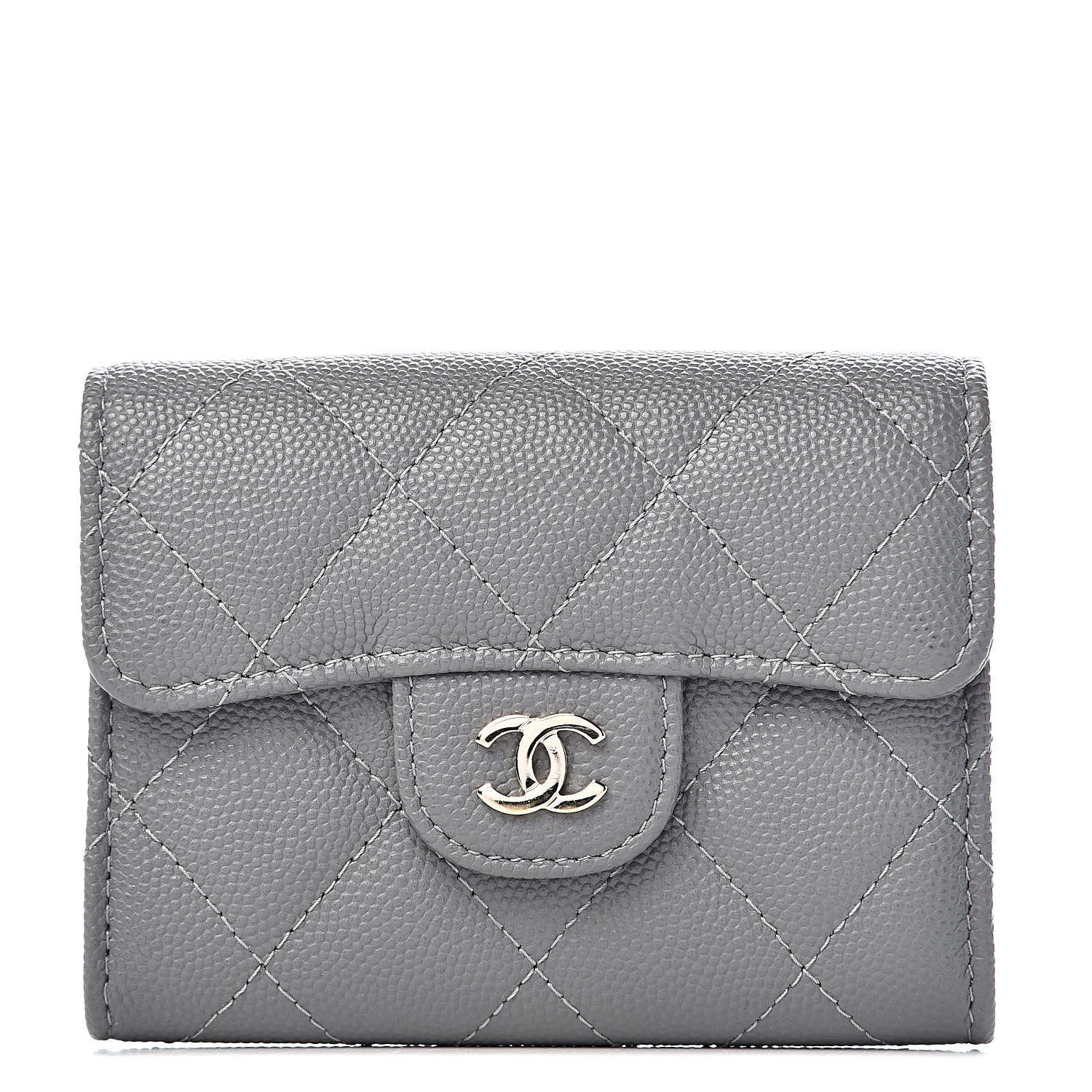 Chanel Caviar Quilted Flap Card Holder Wallet Dark Grey 1 of 8