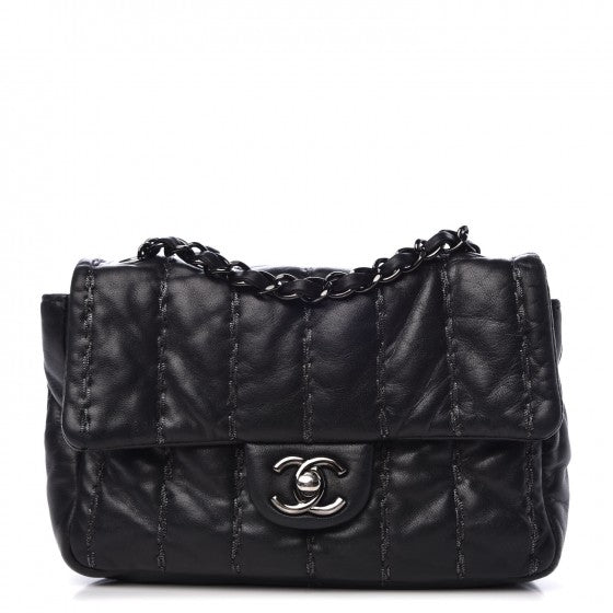 Lambskin Vertical Stitched Mini Flap Black
