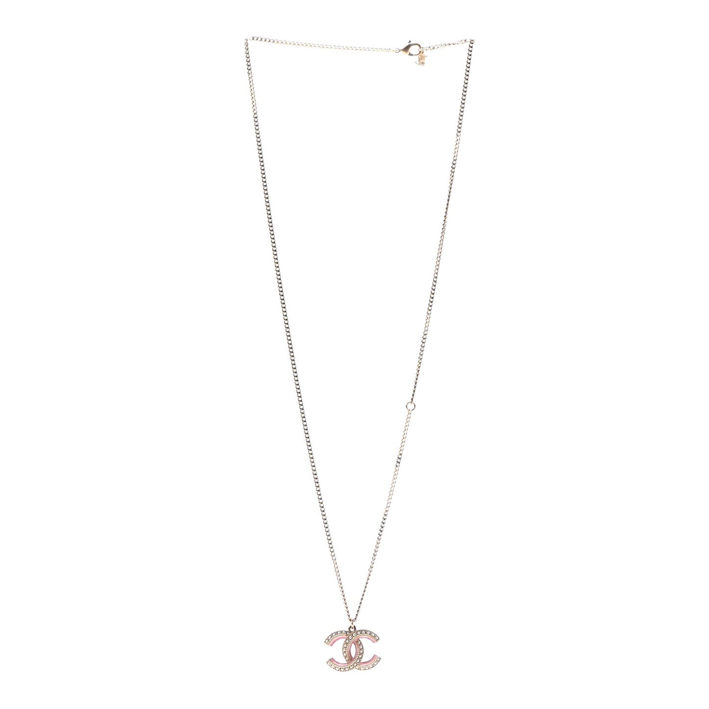Enamel Pearl CC Necklace Gold Pink