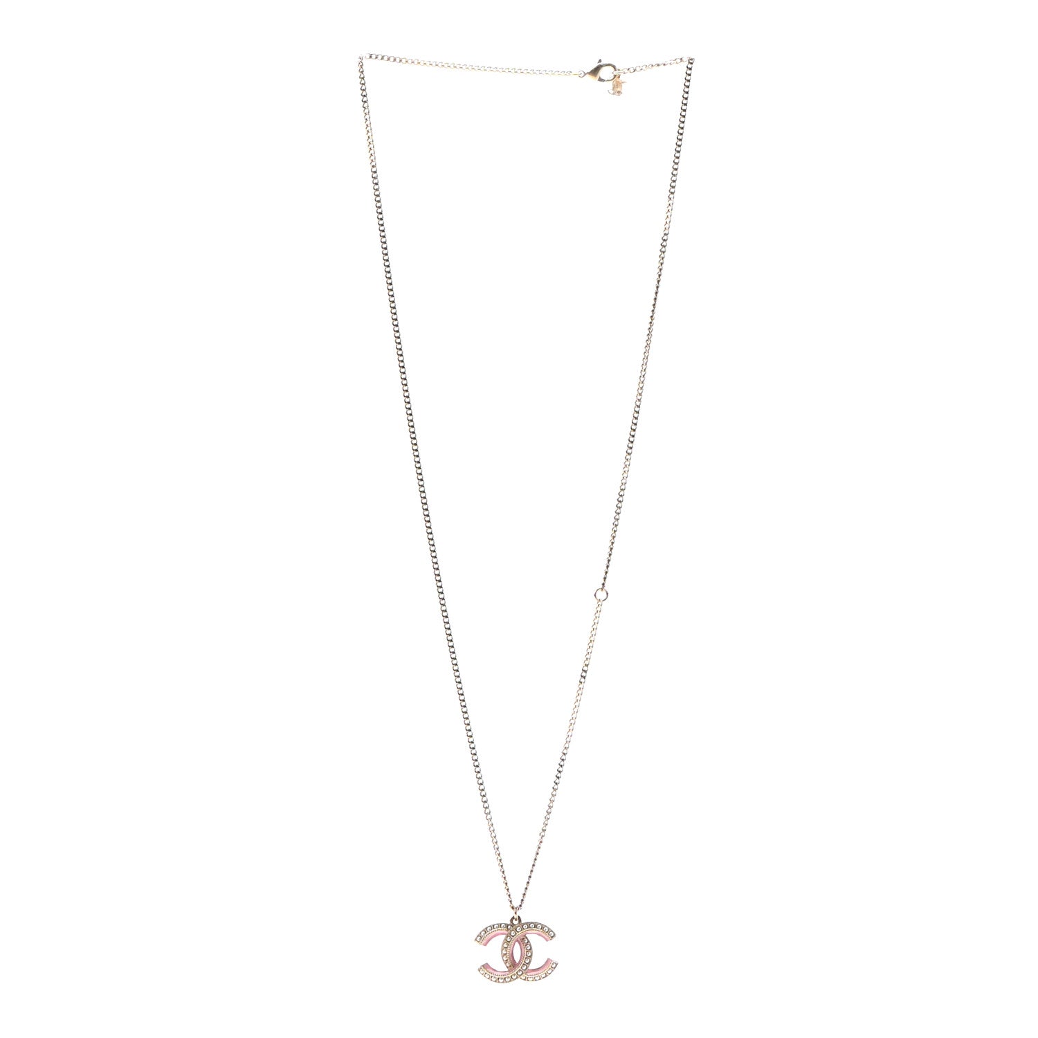 Chanel Enamel Pearl CC Necklace Gold Pink 3 of 5