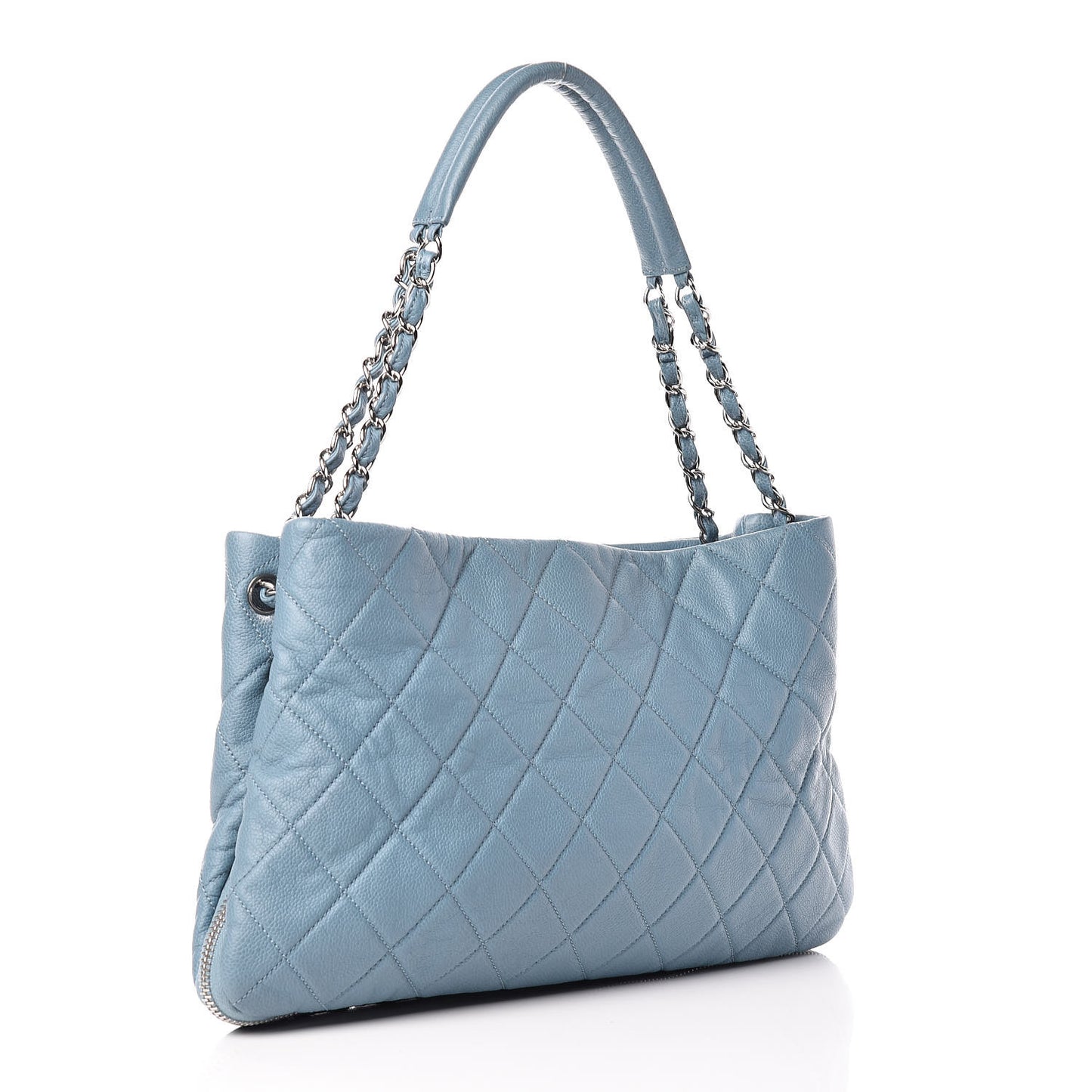 Caviar Quilted Expandable Zip Shoulder Bag Blue