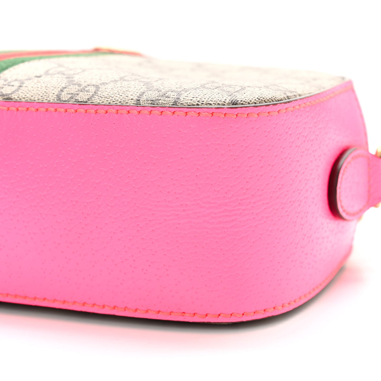 GG Supreme Monogram Textured Dollar Calfskin Web Ophidia Small Crossbody Bag Beige Ebony Fuchsia