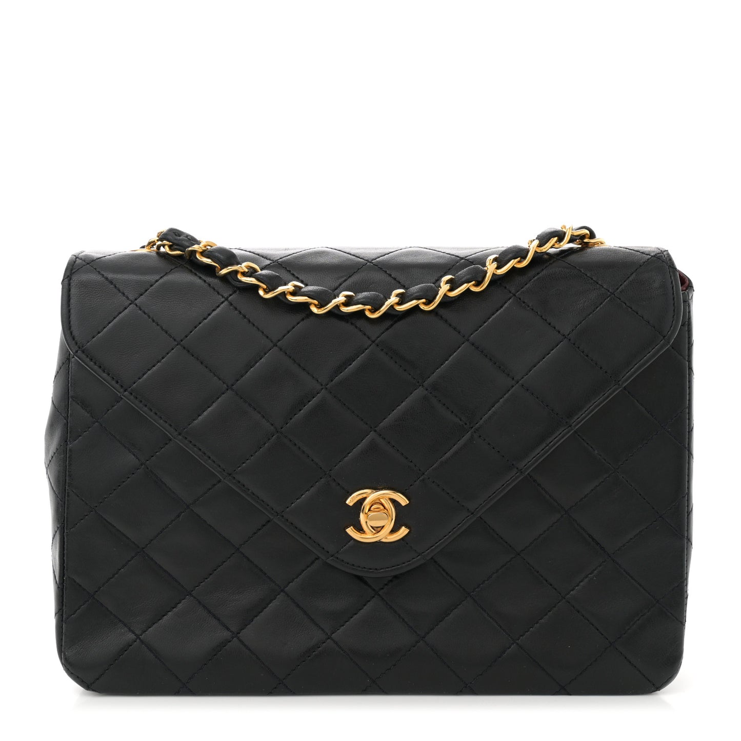 Lambskin Diamond Stitch Envelope Single Flap Black