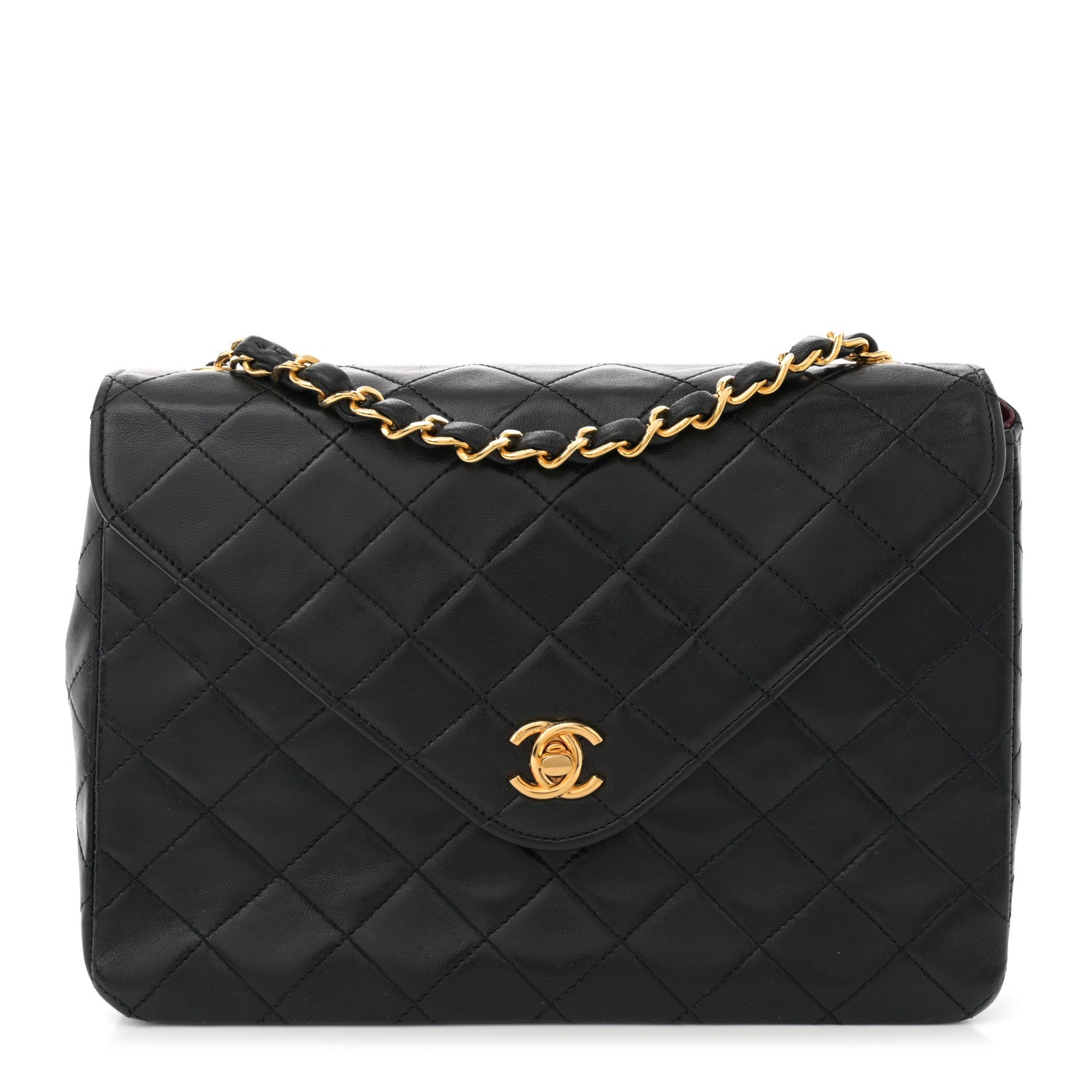 Chanel Lambskin Diamond Stitch Envelope Single Flap Black 1 of 9