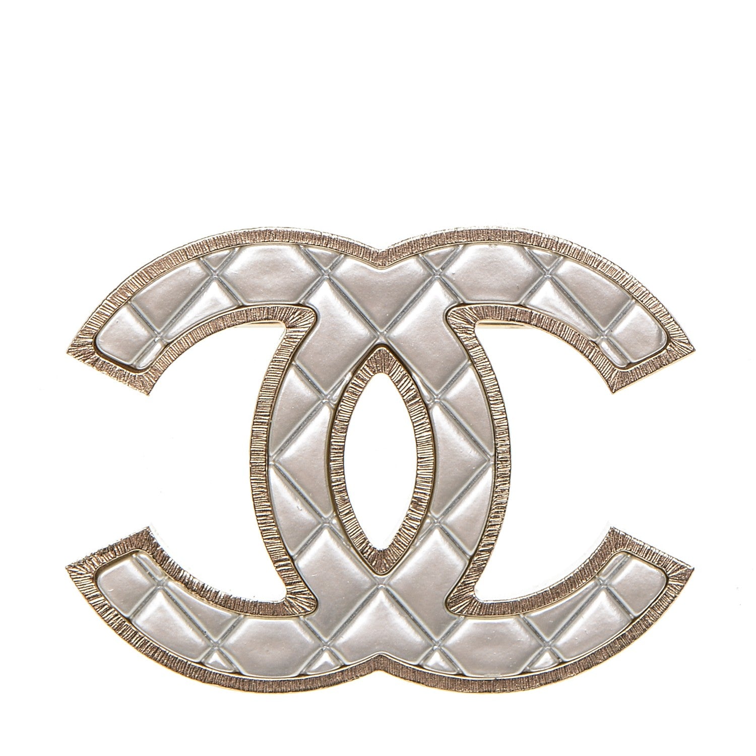 Chanel Metal Quilted CC Brooch Silver Gold 1 of 4