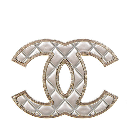 Chanel Metal Quilted CC Brooch Silver Gold 1 of 4