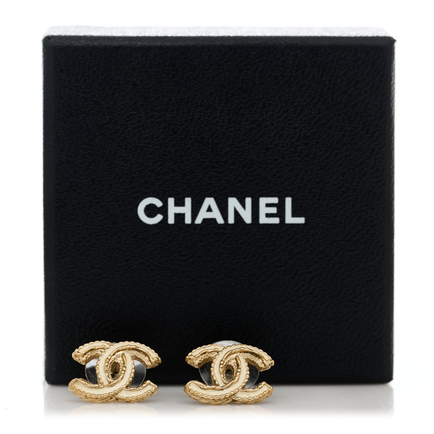 Enamel CC Earrings Gold White