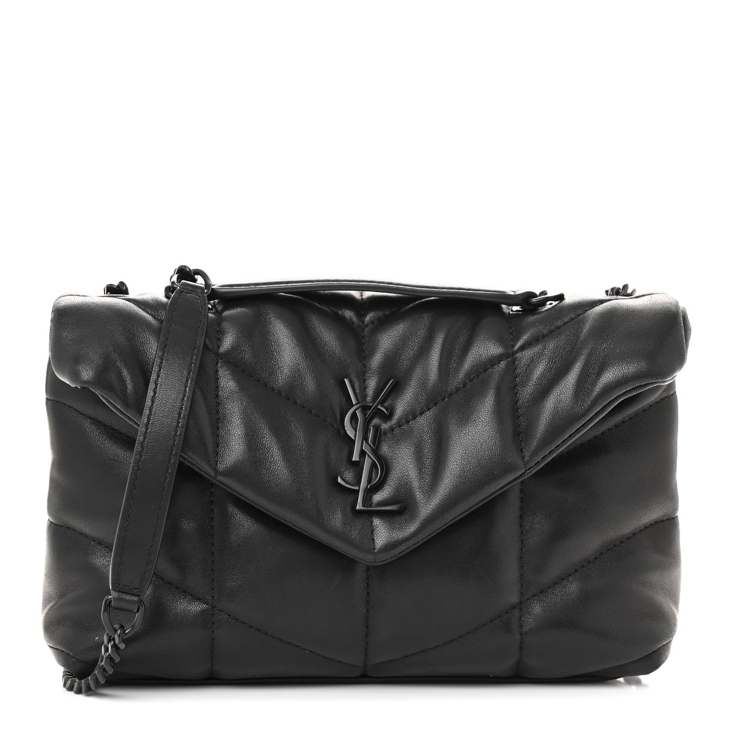 Saint Laurent Lambskin Quilted Toy Loulou Puffer Monogram Monochrome Chain Satchel Black 1 of 11