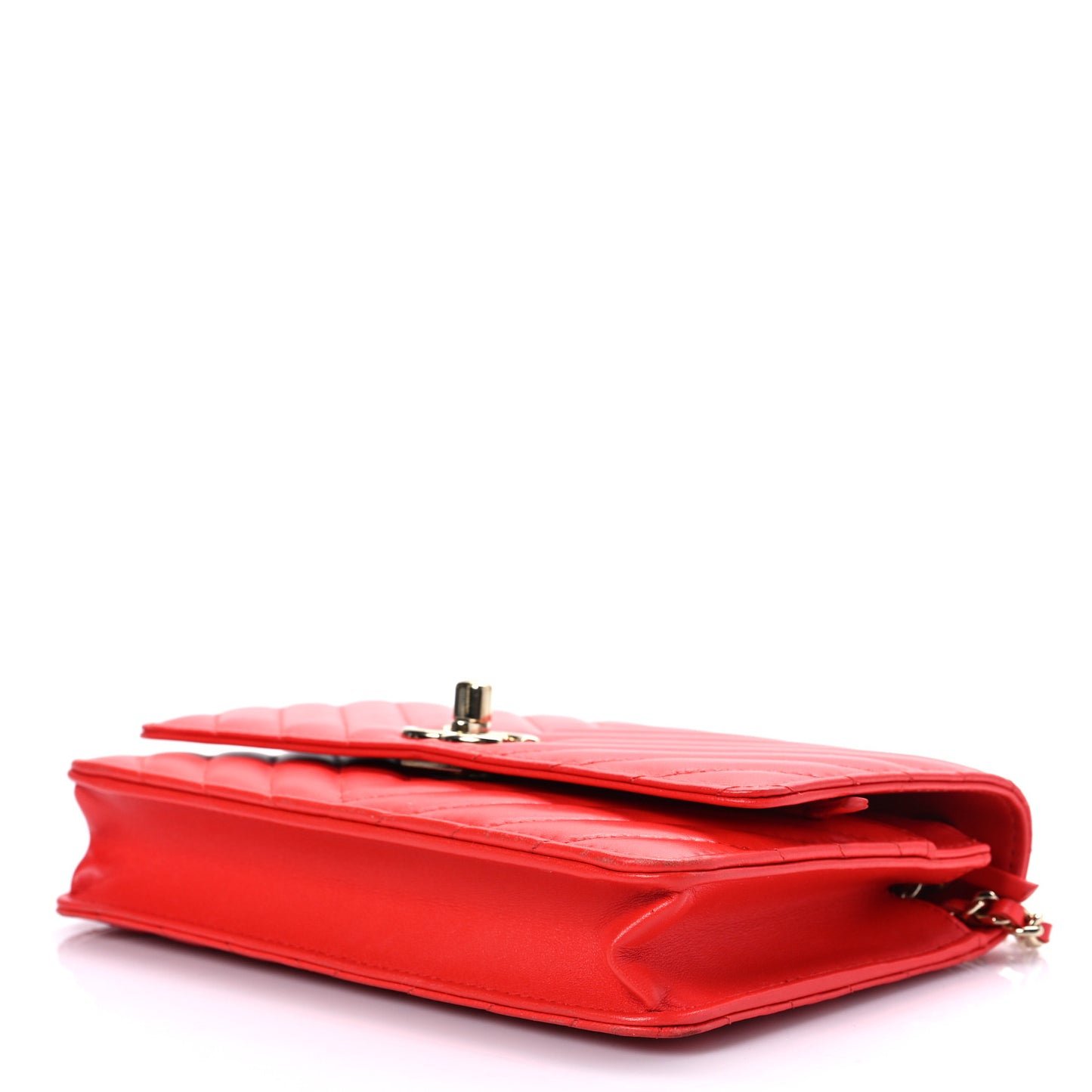 Lambskin Chevron Quilted Trendy CC Wallet On Chain WOC Red