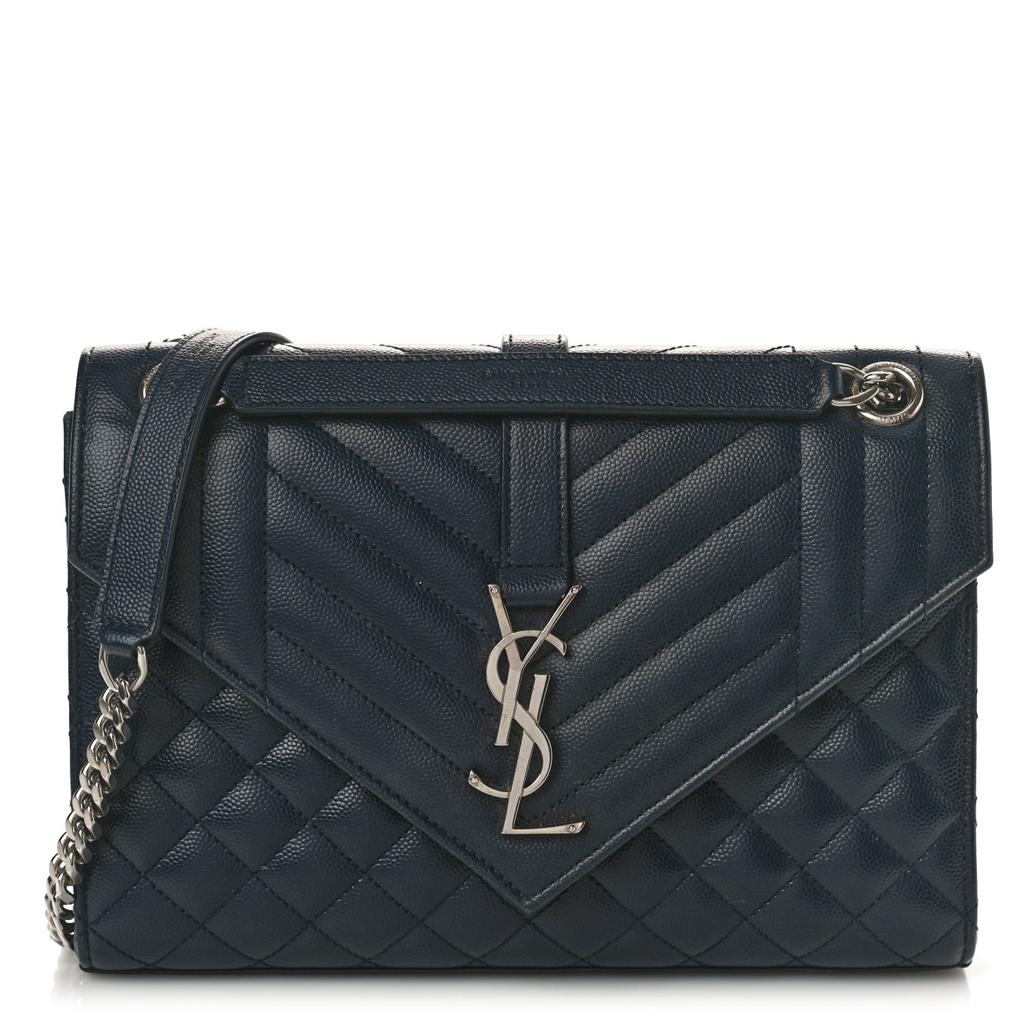 Grain De Poudre Textured Mixed Matelasse Triquilt Medium Monogram Satchel Deep Marine