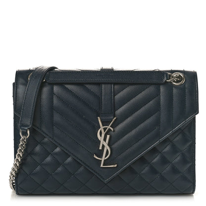Saint Laurent Grain De Poudre Textured Mixed Matelasse Triquilt Medium Monogram Satchel Deep Marine 1 of 9