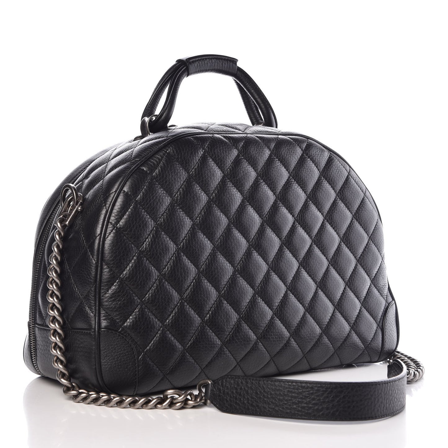 Calfskin Quilted Medium Airlines Round Trip Bowling Bag Black