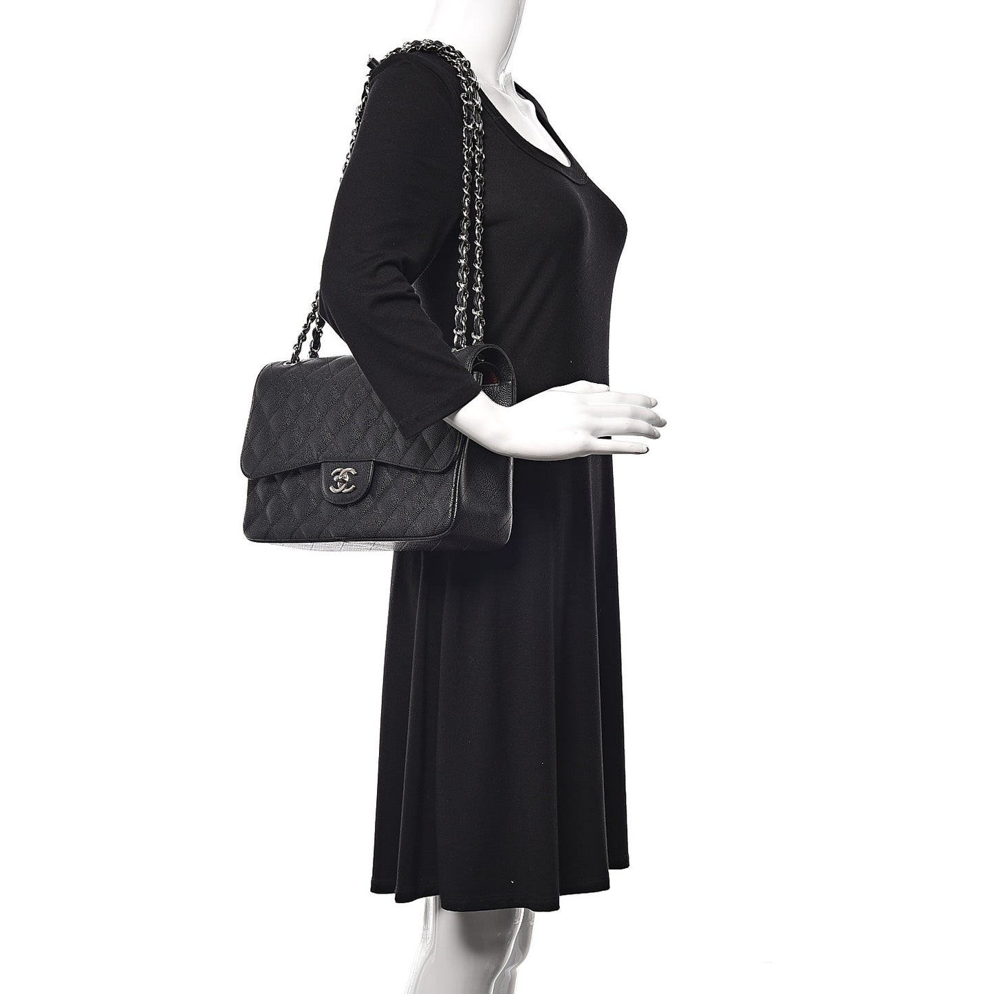 Caviar Quilted Jumbo Double Flap Black