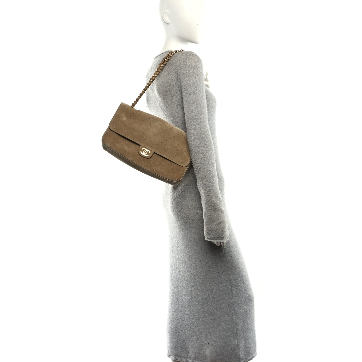 Suede Calfskin Small Souplissimo Maxi Flap Dark Beige