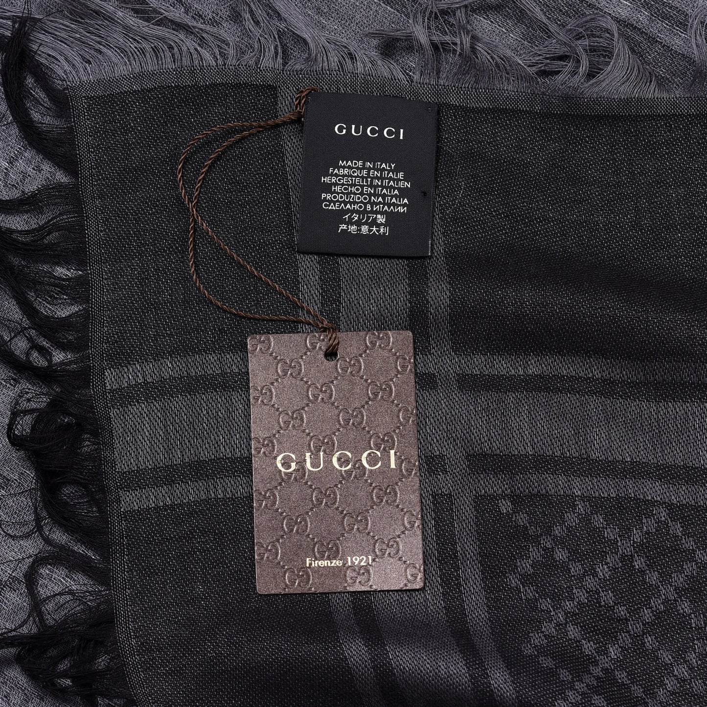 Wool Silk GG Monogram Diamante Plaid Surviee Shawl Graphite Black