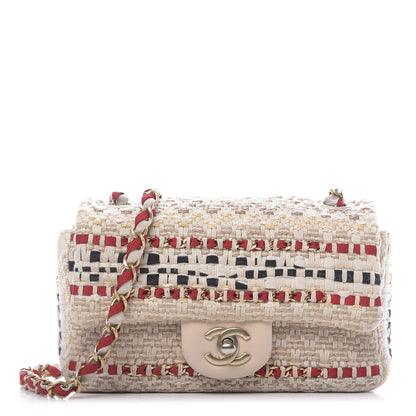 Chanel Cotton Raffia Lambskin Woven Mini Rectangular Flap Beige Red Black 1 of 11