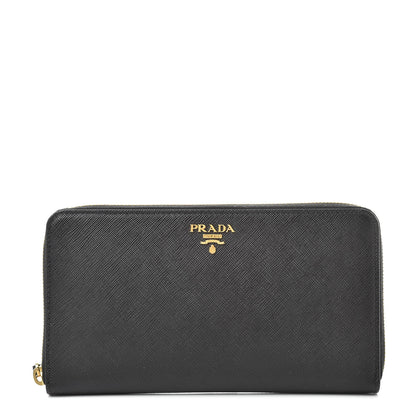Prada Saffiano Metal Large Zip Around Travel Wallet Black 1 of 8