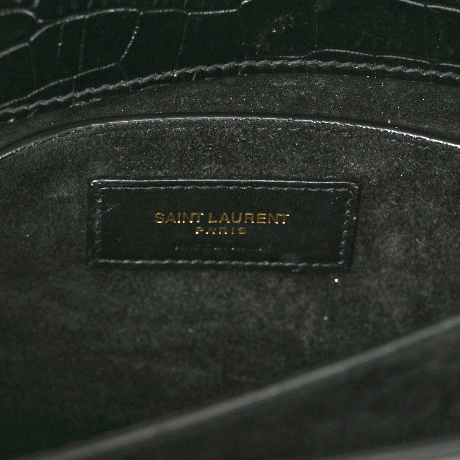 Saint Laurent Calfskin Crocodile Embossed Medium Monogram Sunset Black 6 of 11