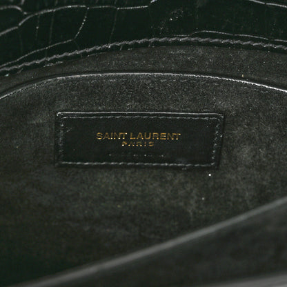 Saint Laurent Calfskin Crocodile Embossed Medium Monogram Sunset Black 6 of 11