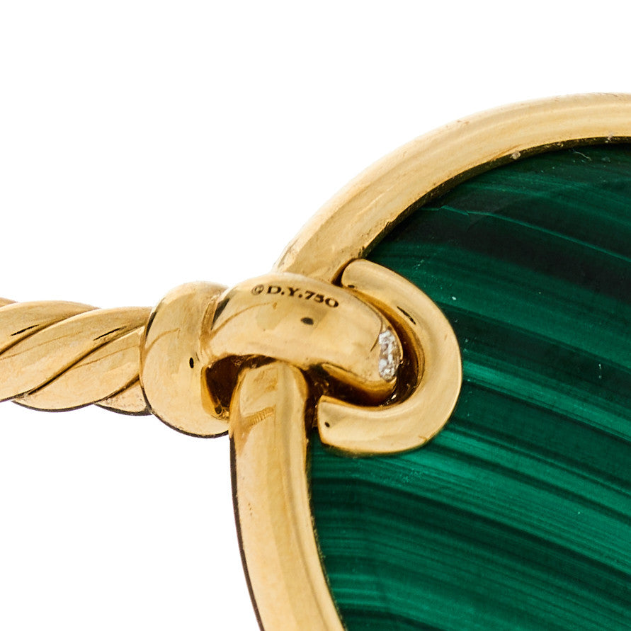 David Yurman 18K Yellow Gold Diamond Malachite DY Elements Bangle Bracelet 3 of 4