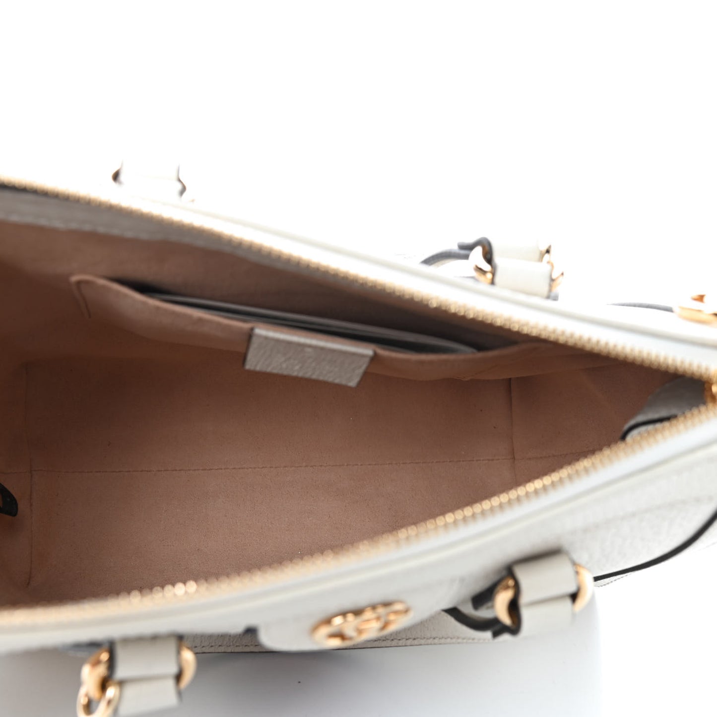 Textured Calfskin Web Small Ophidia Tote Bag Mystic White