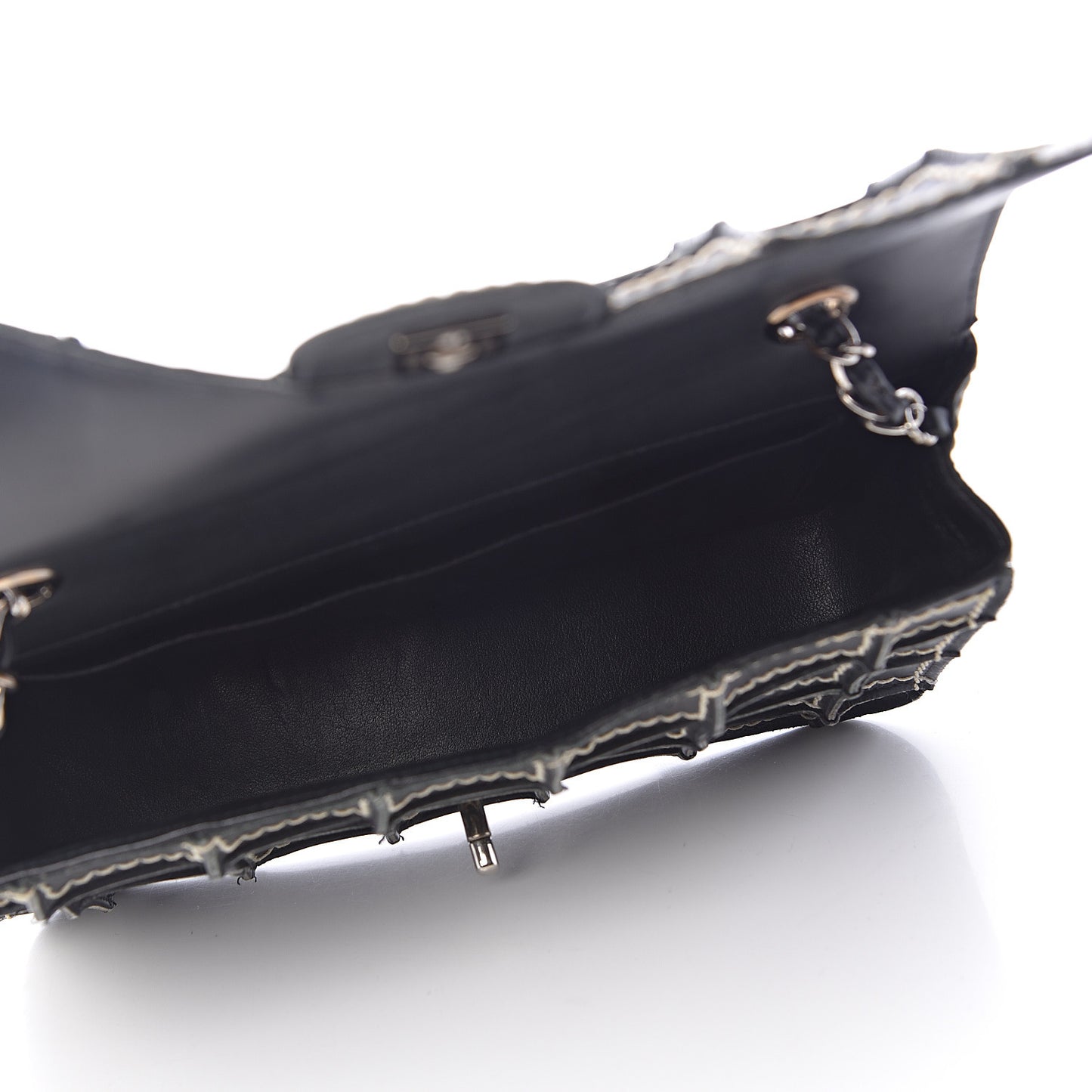 Lambskin Contrast Square Stitch Flap Black