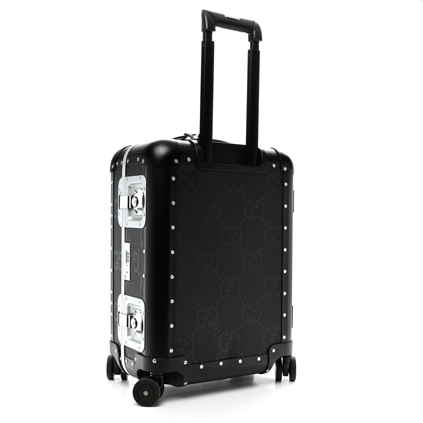 Aluminum GG Piuma Calfskin Jumbo GG Embossed Porter Cabin Plus Trolley Black