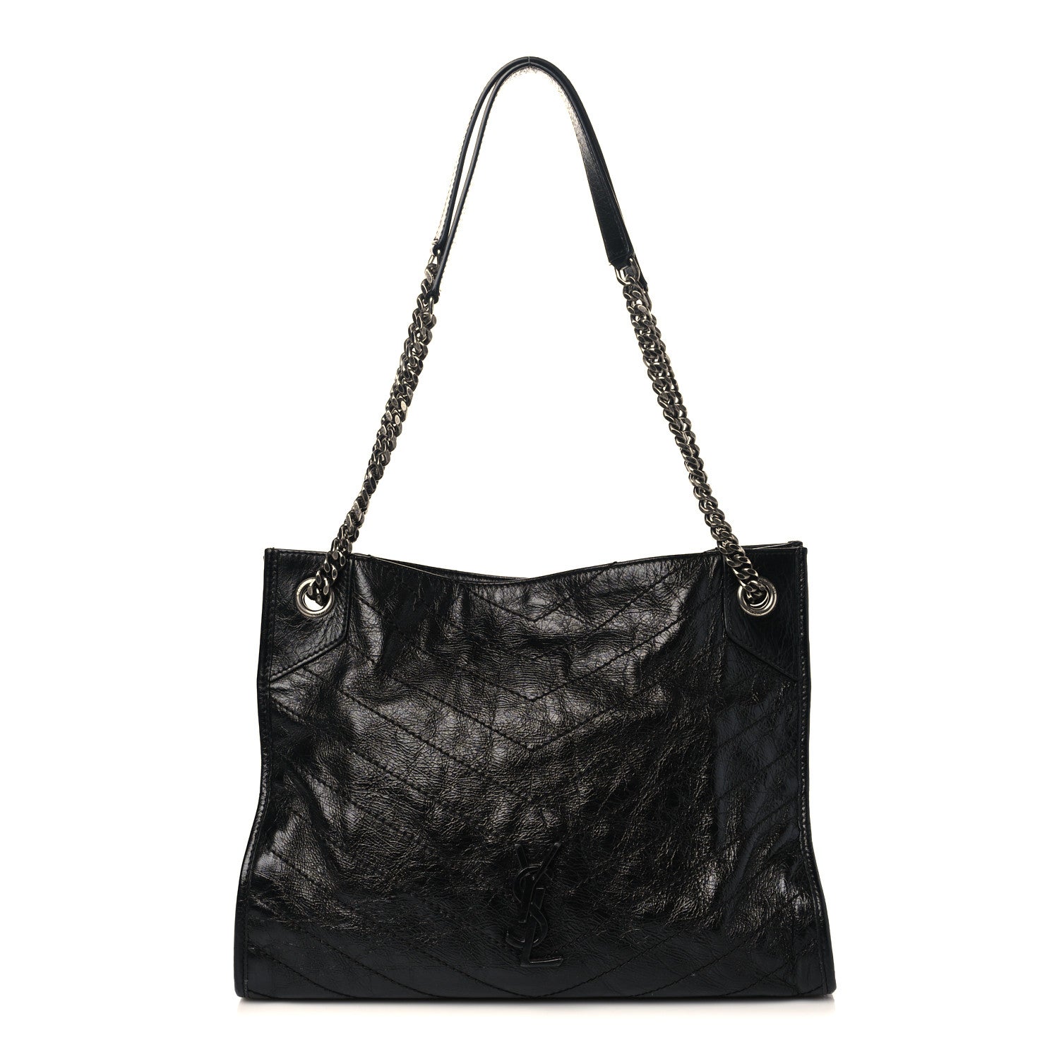 Saint Laurent Crinkled Calfskin Matelasse Monogram Medium Niki Shopper Tote Black 1 of 9