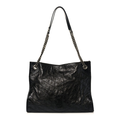 Saint Laurent Crinkled Calfskin Matelasse Monogram Medium Niki Shopper Tote Black 1 of 9