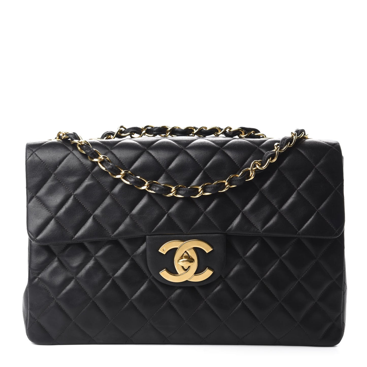 Lambskin Quilted XL Jumbo Single Flap Black