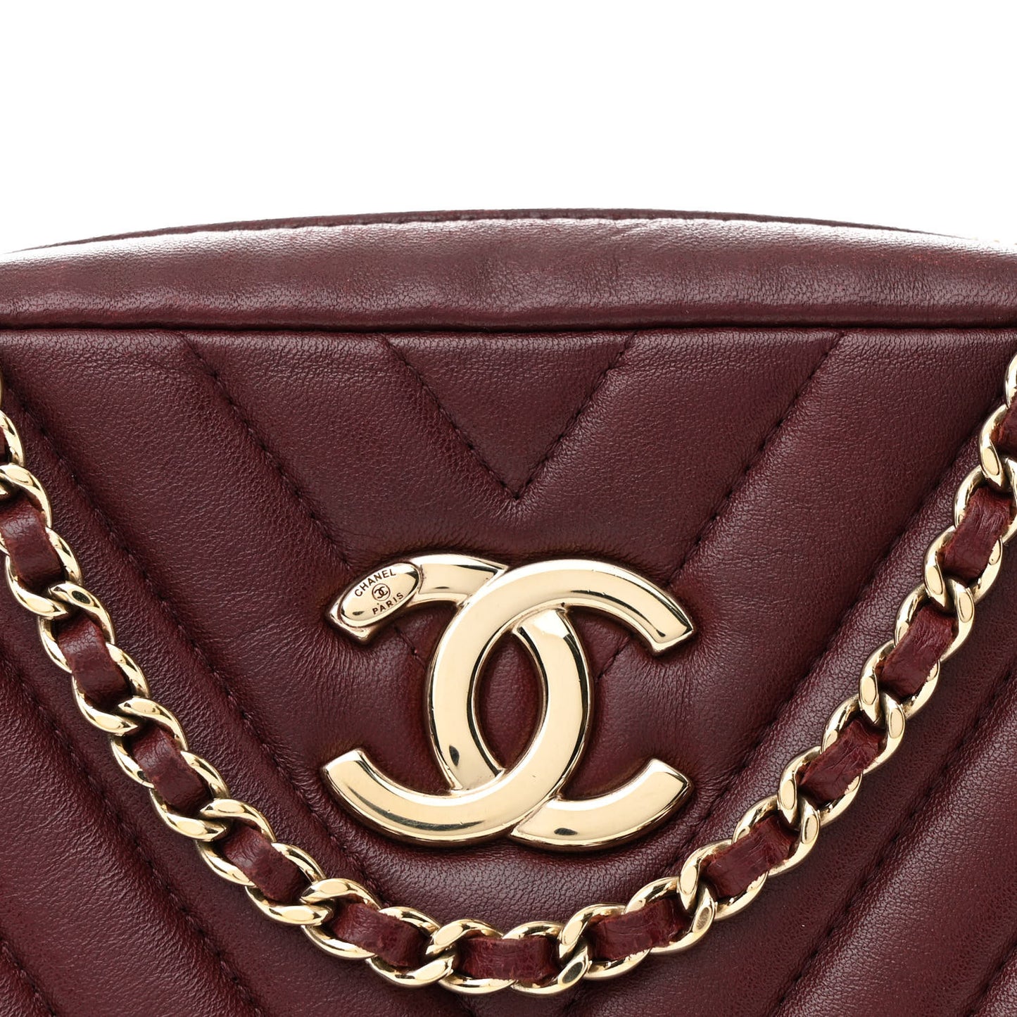 Lambskin Chevron Quilted Camera Case Burgundy