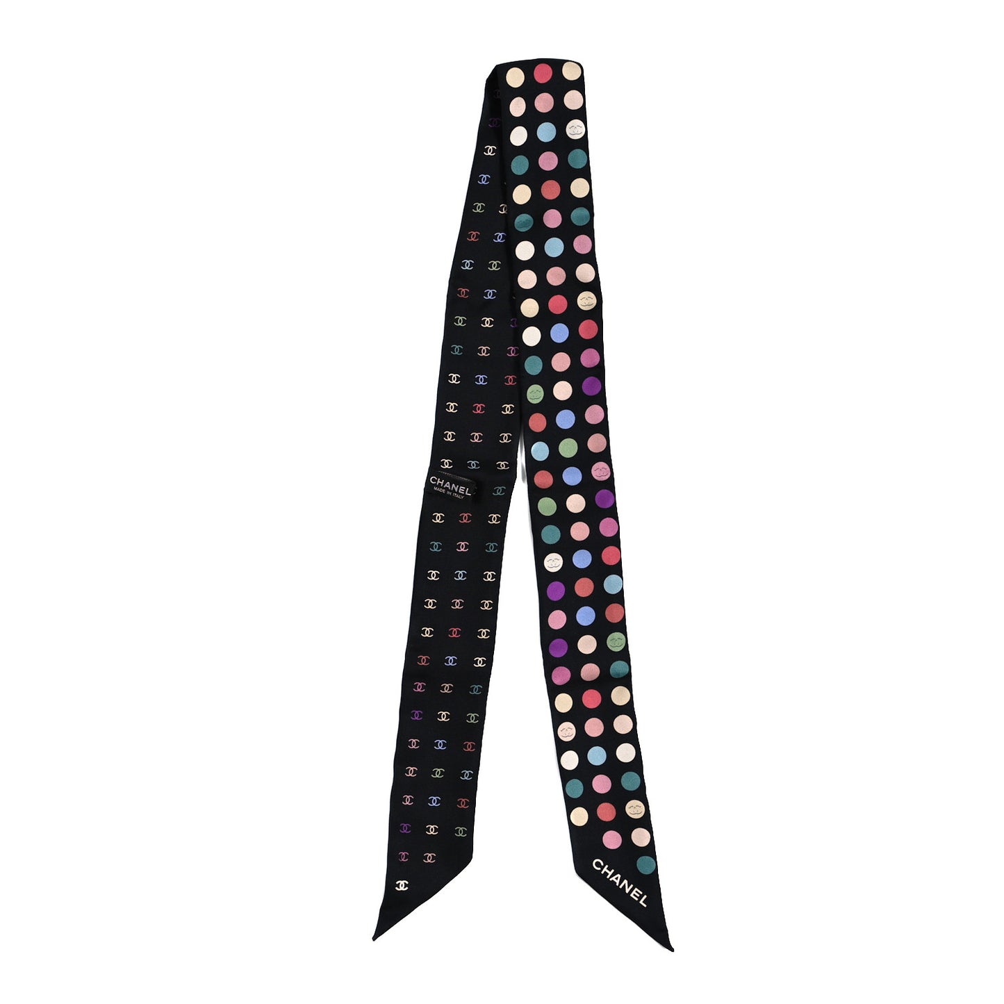 Silk Polka Dot CC Slim Bandeau Scarf Black Multicolor