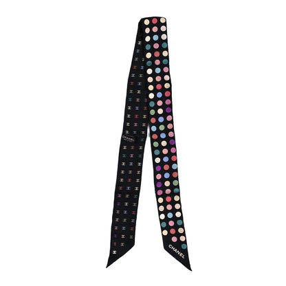 Chanel Silk Polka Dot CC Slim Bandeau Scarf Black Multicolor 2 of 3