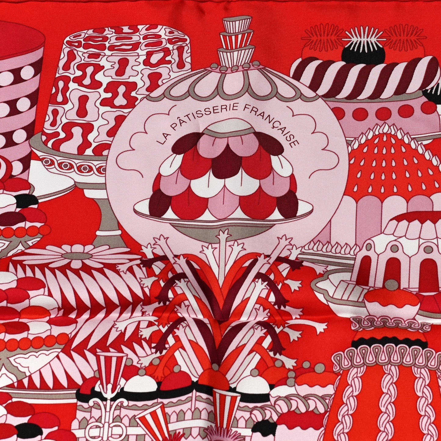 Silk La Patisserie Francaise Scarf 90 Rouge Rose White